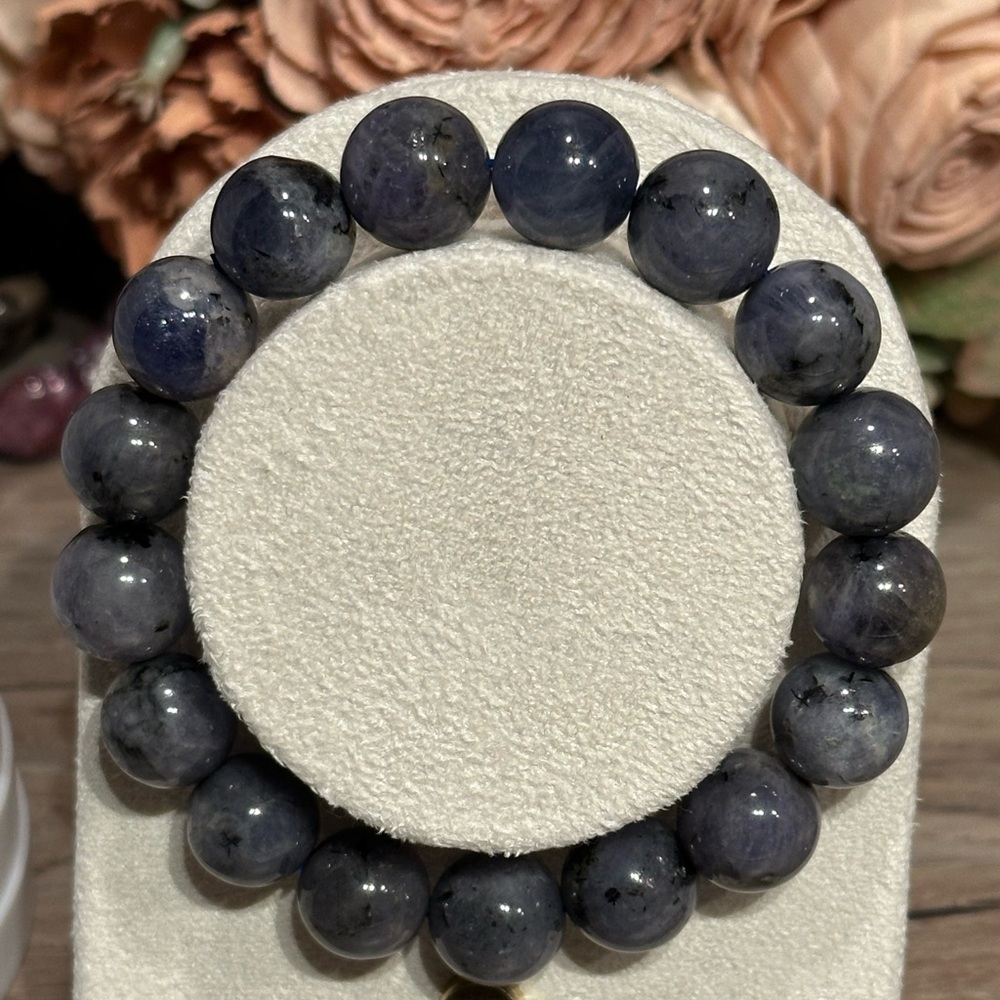 Blue Tourmalinated Quartz Bracelet 12mm Size 6.75